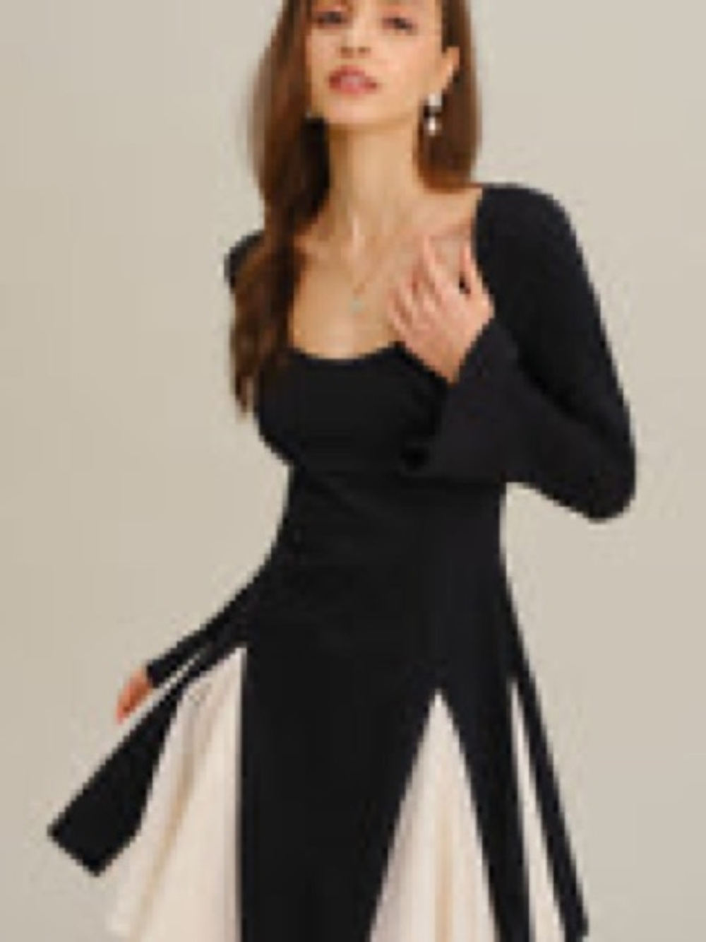 RIHOAS Black Contrasting Bell Sleeve Mini Dress